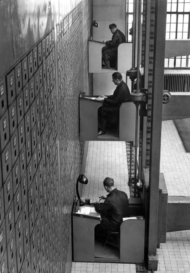 Retro-futuristic Czech file storage room, 1937